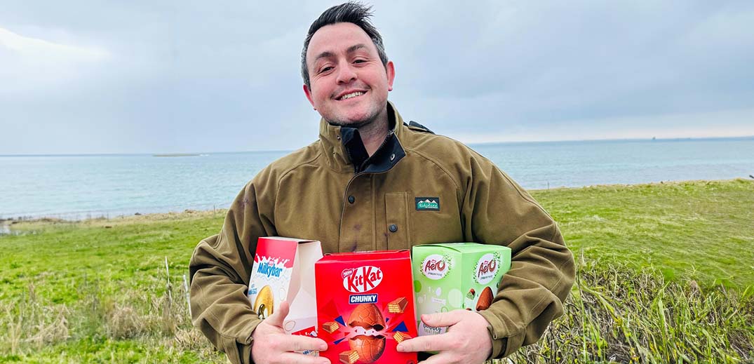Dan is holding Nestlé chocolate eggs