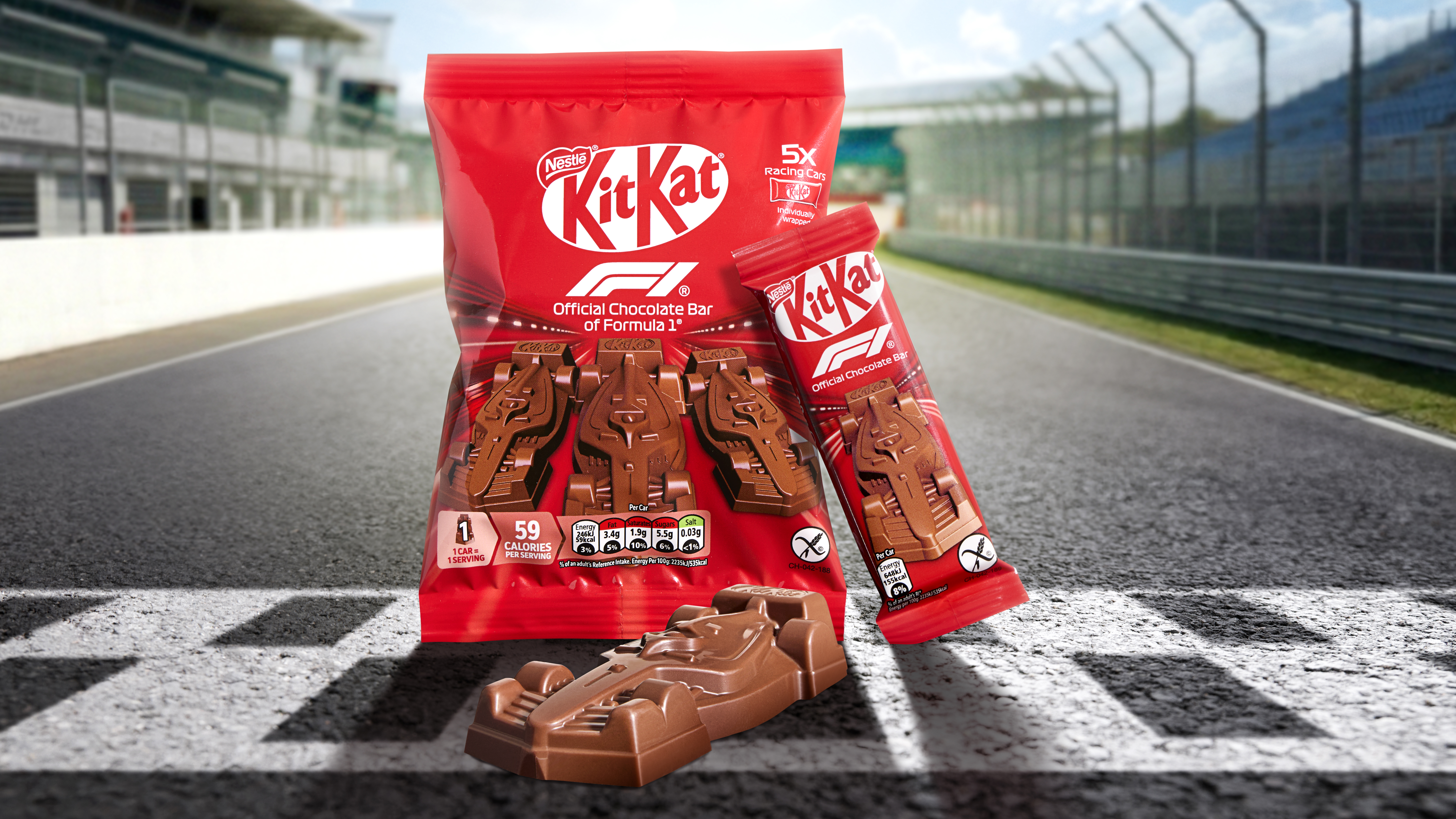 KitKat chocolate car on a race track