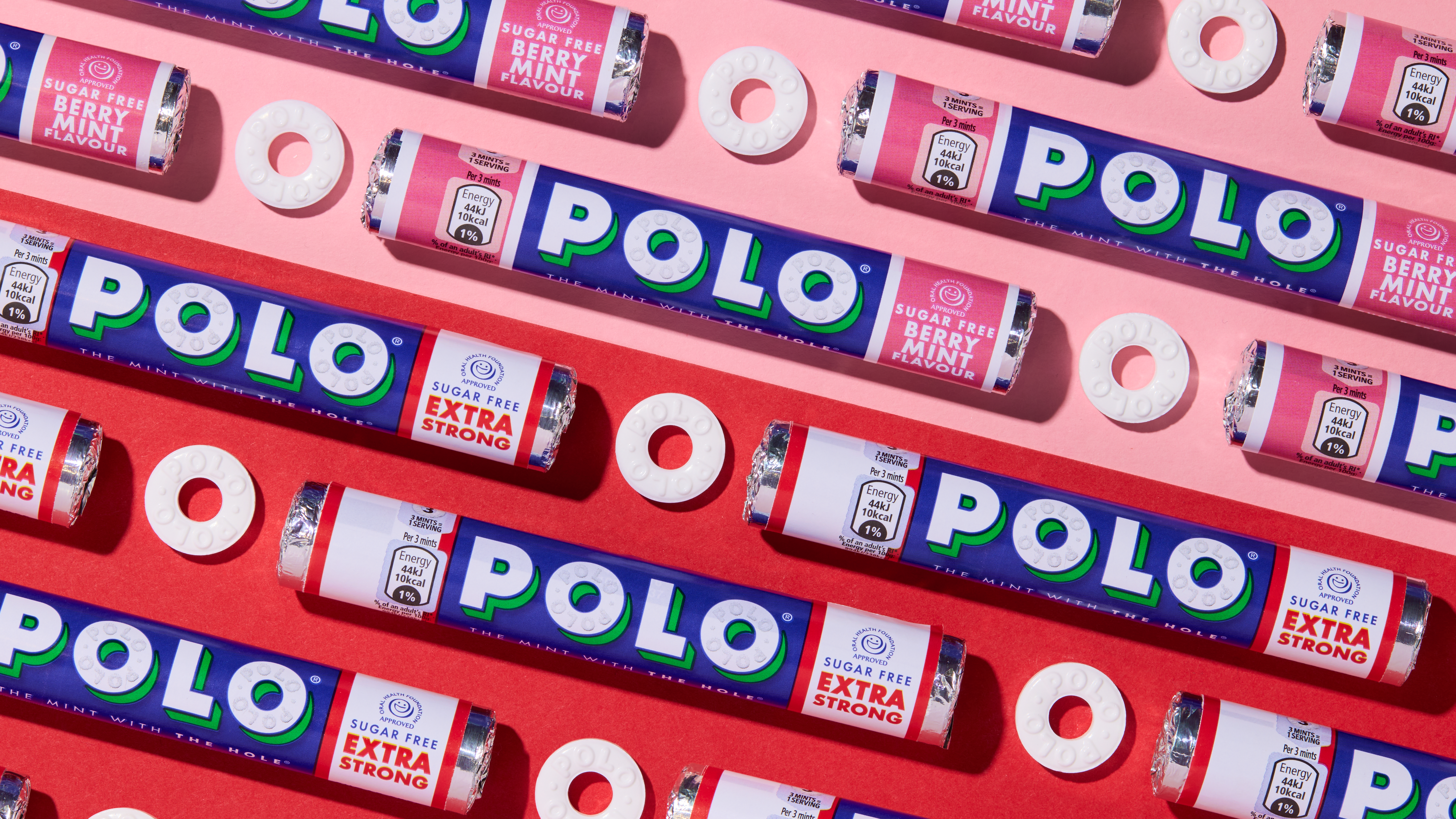 POLOs in front of red and pink background