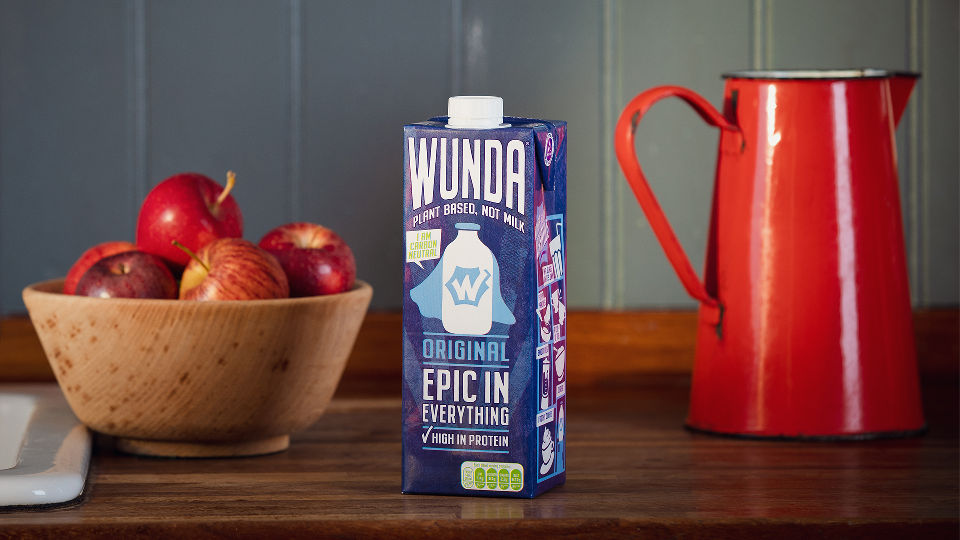 carton of wunda on wooden counter