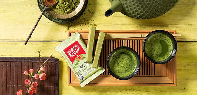 green tea matcha kitkat bars pack on chinese tea ceremony set
