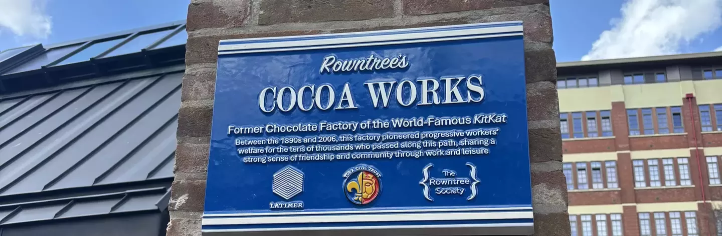 Blue plaque at the Cocoa Works 