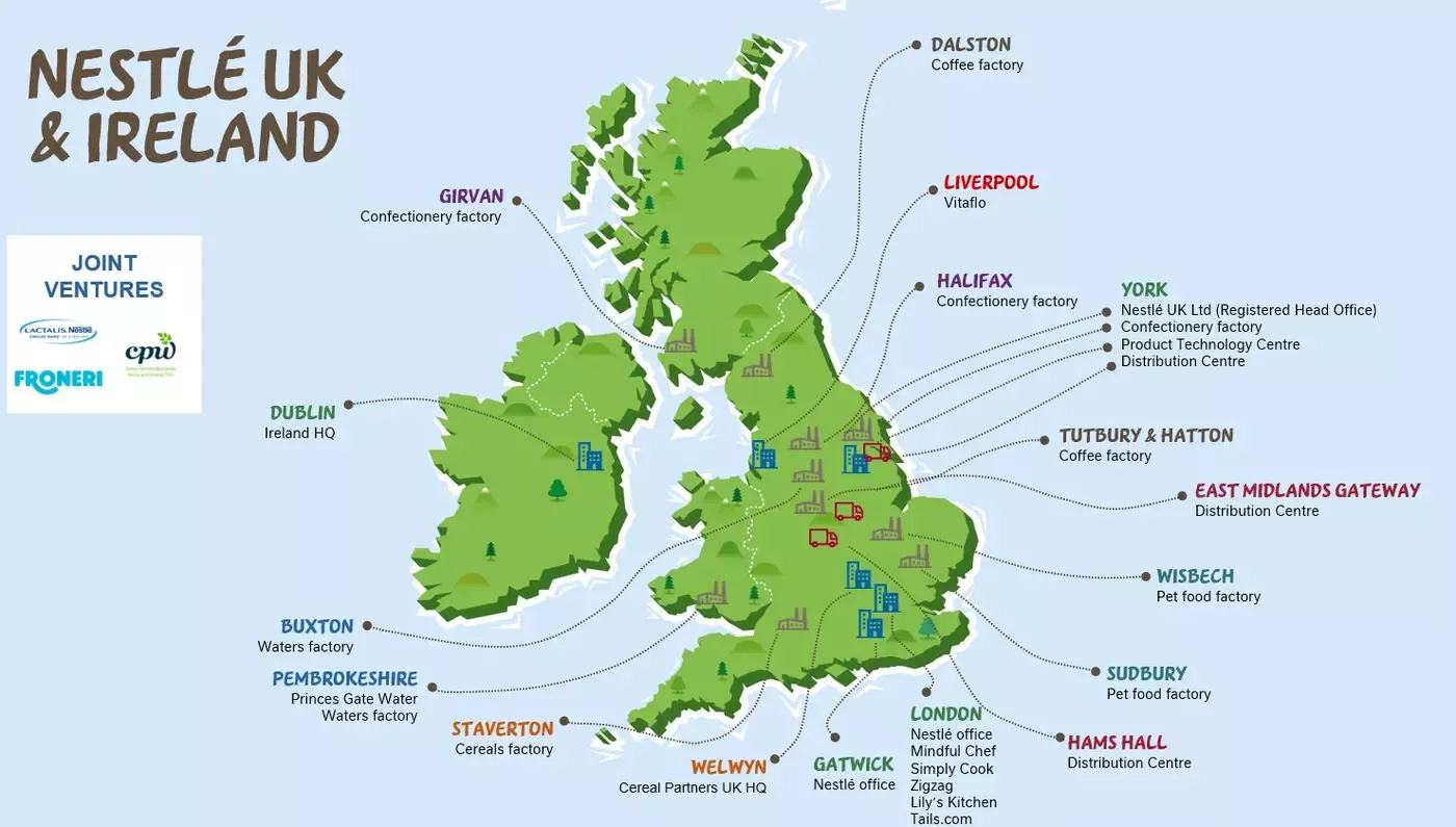 UK&I Nestlé locations map