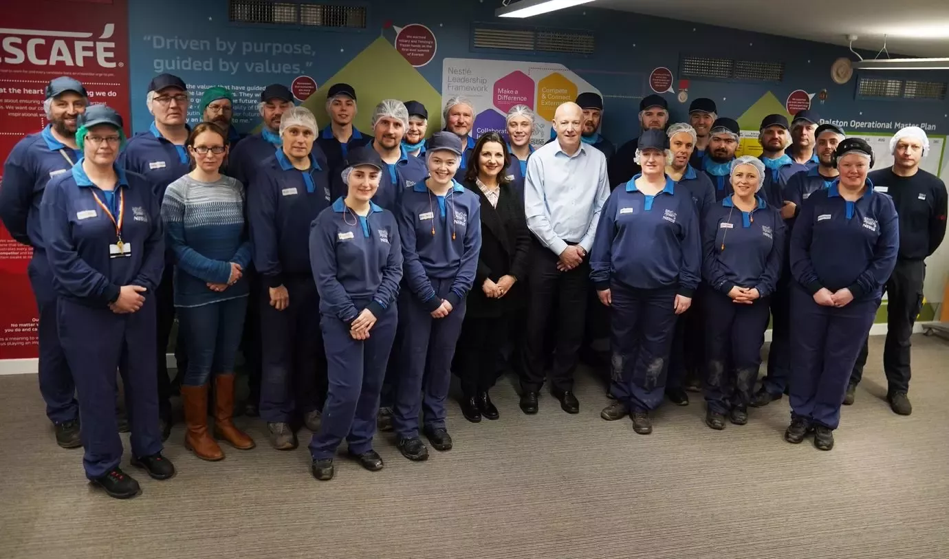 Nestlé Dalston factory group photo with MP John Stevenson