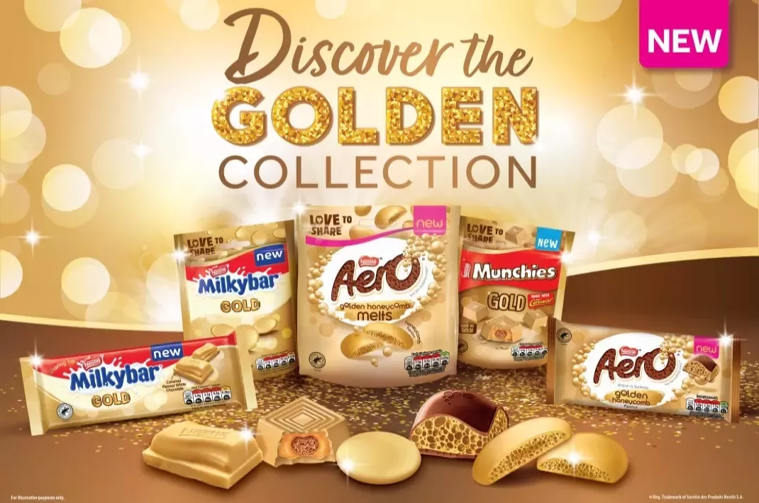 An illustration of the new Golden Collection from Nestlé Confectionery, featuring each product from the range.