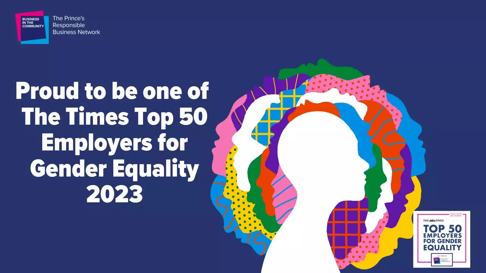 Illustration of human silhouette with the text 'Proud to be one of The Times Top 50 Employers for Gender Equality