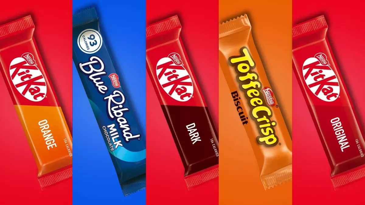 The Big Biscuit Box collection: KitKat 2F Orange, Blue Riband Milk, KitKat 2F Dark, Toffee Crisp Biscuit and KitKat 2F Milk