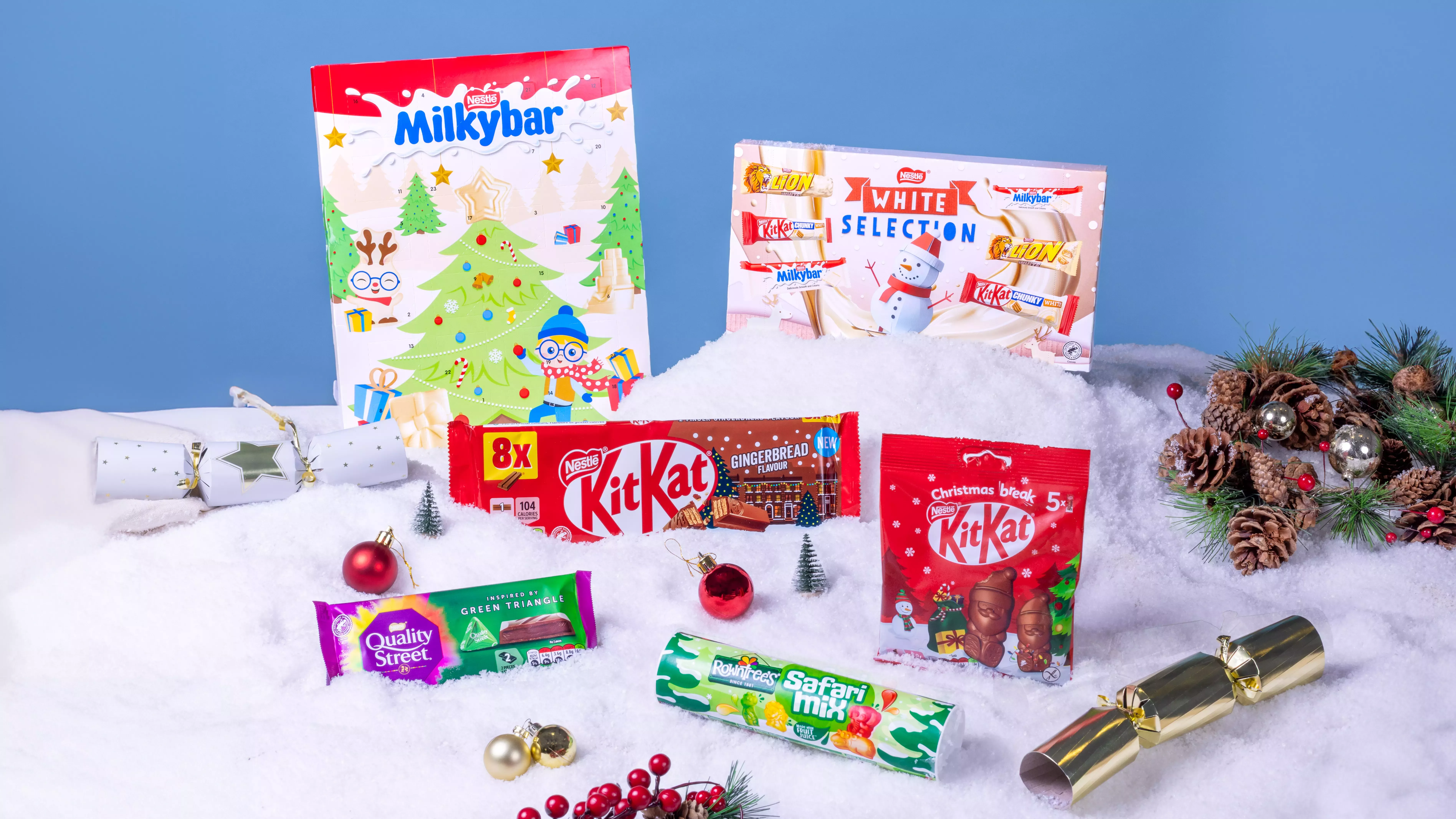 Quality Street Green Triangle Sharing Bar, KitKat Gingerbread, Milkybar Advent Calendar, Nestlé White Selection Box and more