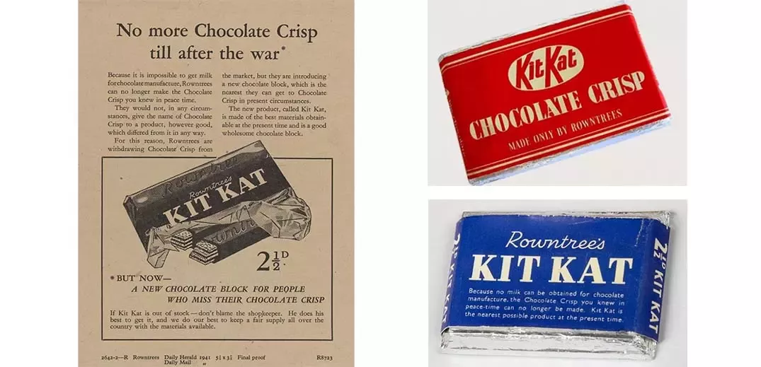 KitKat advert, 1941 and KitKat packaging