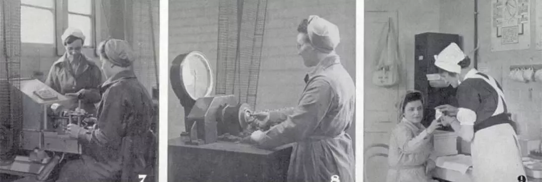 Workers operating machinery, 1940s and the ‘Emergency’ medical room