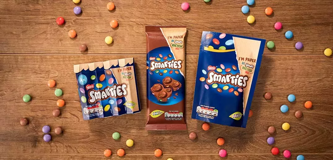 Smarties in recyclable paper packaging
