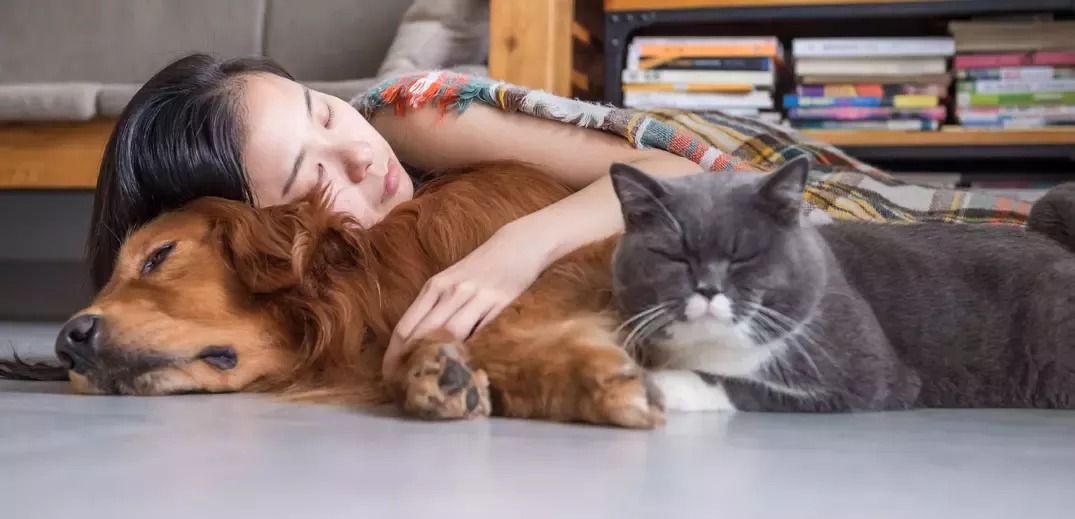 woman with pets